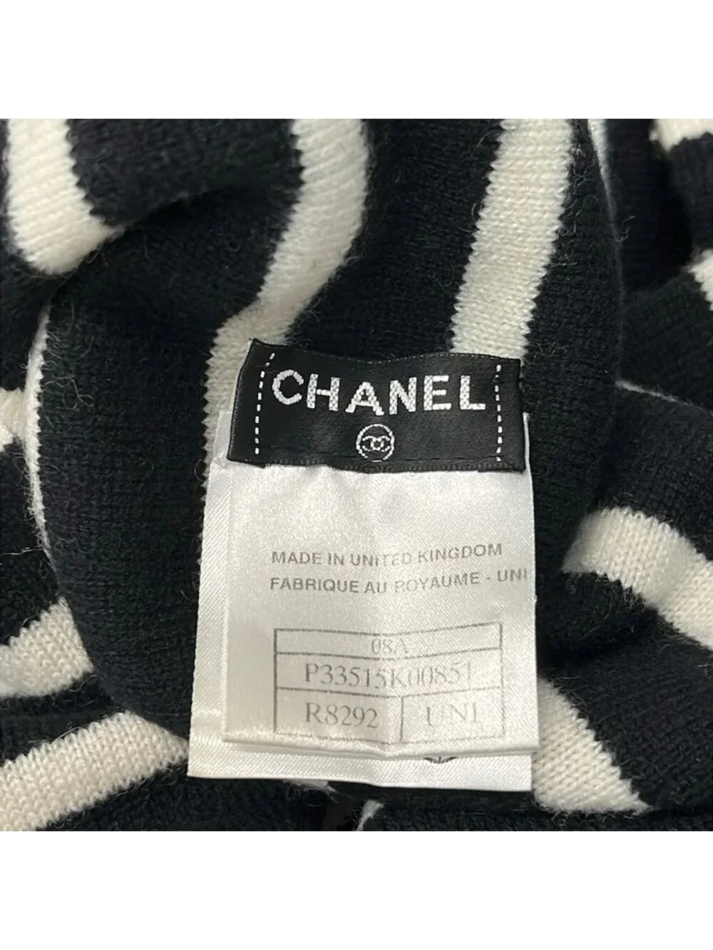 Chanel Shawl Black White Border Cashmere Scarf